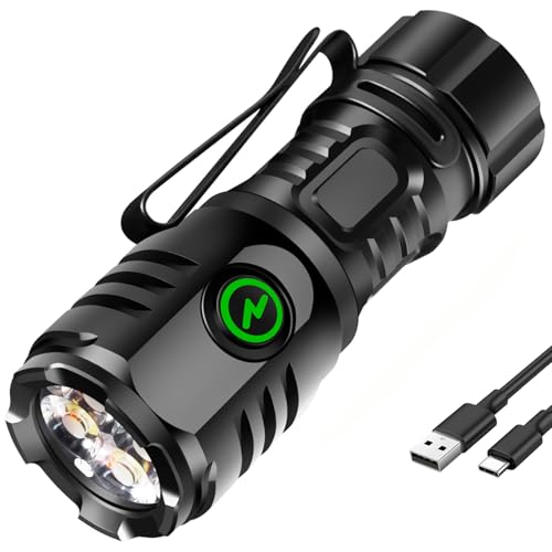 LEKIA Mini Taschenlampe Extrem Hell 5000 Lumens, 8 Modi EDC Magnetische Klein, Typ-C Aufladbar Mit Clip, 4 Lampenperlen für EDC, Reparatur, Camping, Angeln von LEKIA