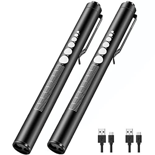 LEKIA Pupillenleuchte Medizin, 2 Stück Diagnostikleuchte Krankenschwester Rettungsdienst Zubehör mit Pupillenmessgerät und Lineal, Aufladbar USB LED Stiftlampe für Krankenschwester Studentische Ärzte von LEKIA