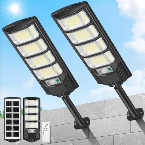 LEKIA Solarlampen Draußen Wasserdicht, 2 Stück 192 LED Solarbetriebene Sicherheitsleuchten Straßenbeleuchtung Dämmerung, 320° 6500K Flutlicht Bewegungssensor Fernbedienung für Hof Parkplatz Garten von LEKIA