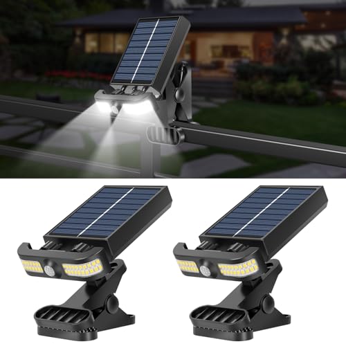 LEKIA Solarlampen für Außen, 2 Stück Clip On Zaunbeleuchtung mit Bewegungsmelder, 3 Modi Wandleuchte Solarbetriebenes Solarleuchten Wasserdicht für Garage Zaun Deck Dachrinnen Garten Deko(6000K Weiß) von LEKIA