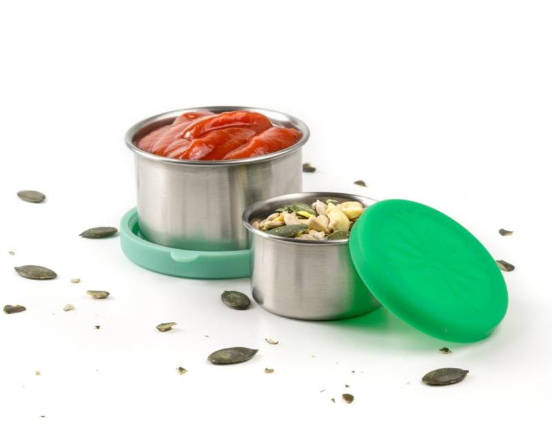 LEKKABOX Lunchbox Dipper, 2er Set - Mini Kleine Edelstahl Soßen Dressing Behälter, Auslaufsicher, sogar bei flüssigen Dressings von LEKKABOX