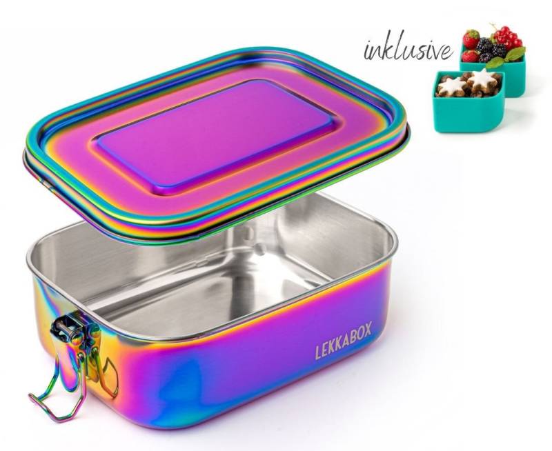 LEKKABOX Lunchbox Rainbow Safe, 800ml - Kinder Edelstahl Brotdose 3 Fächer auslaufsicher, Auslaufsicher, mit Bento-Cups zur flexiblen Unterteilung in Fächer LEKKABOX Lunchbox Rainbow Safe, 800ml - Kinder Edelstahl Brotdose 3 Fächer auslaufsicher, Auslaufsicher, mit Bento-Cups zur flexiblen Unterteilung in Fächer von LEKKABOX