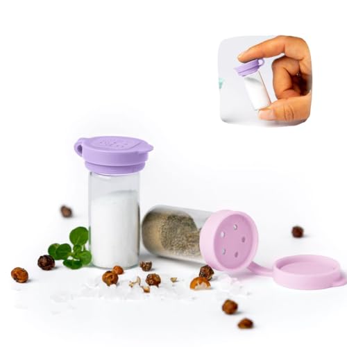 Mini Salzstreuer aus Glas, 2er Set - LEKKABOX Salty 5ml | Extra kleine Salzstreuer To Go - mit Deckel für Brotdose unterwegs, Camping, Bento-Box (Lavender) von LEKKABOX