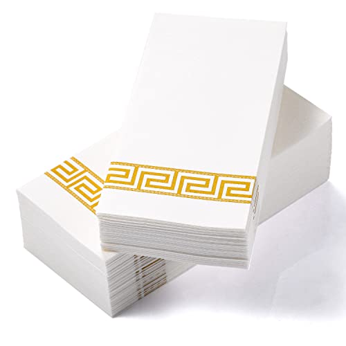 LEKOCH 100 PCS Einweg Servietten Weiß mit Gold Design, Air Laid Stoffähnlich Servietten Für Hochzeit Premium QUALITÄT, 43x30 cm von LEKOCH