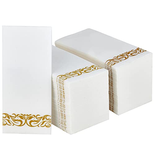 LEKOCH 100 PCS Einweg Servietten Weiß mit Gold Design, Air Laid Stoffähnlich Servietten Für Hochzeit Premium QUALITÄT, 43x30 cm von LEKOCH