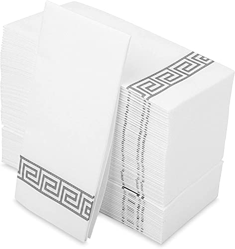 LEKOCH 100 PCS Einweg Servietten Weiß mit Grau Design, Air Laid Stoffähnlich Servietten Für Hochzeit Premium QUALITÄT, 43x30 cm von LEKOCH