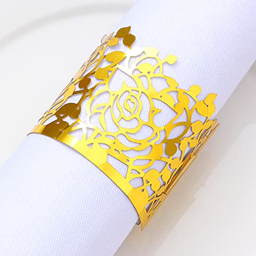 LEKOCH 50pcs Einweg Papier Serviettenringe Weihnachten, Blatt Rebe Serviette Ringe für Tischdekoration, Hochzeit, Party (Spiegelgold Rose) von LEKOCH