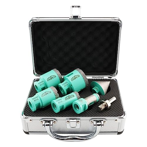 Diamant Bohrkrone Kit - 7pcs (20mm Bohren Fräsen+25/35/45/50mm+50mm Diamant Fasenfräser+Adapter) LEKOMESH Für Porzellan Keramik Fliesen Marmor Granit Stein Quarz von LEKOMESH