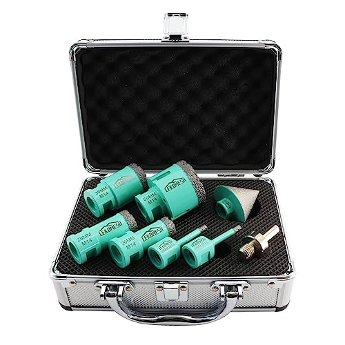 Diamant Bohrkrone Kit - 8pcs (6/6/20/25/35/50mm+50mm Diamant Fasenfräser+Adapter) LEKOMESH Diamant Lochsäge Für Porzellan Keramik Fliesen Marmor Granit Stein Quarz von LEKOMESH