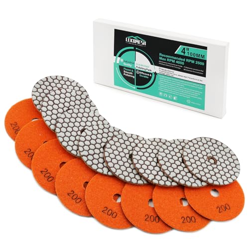 Diamant Polierscheibe LEKOMESH - 8pcs 100MM #200 Trockenpolierpad-Set für Granit, Marmor, Kunststein, Quarz, Diamant Schleifpad für Schleifer oder Polierer von LEKOMESH
