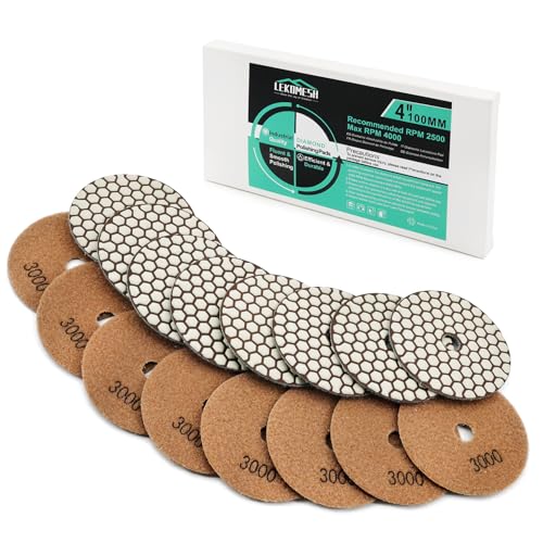 Diamant Polierscheibe LEKOMESH - 8pcs 100MM #3000 Trockenpolierpad-Set für Granit, Marmor, Kunststein, Quarz, Diamant Schleifpad für Schleifer oder Polierer von LEKOMESH