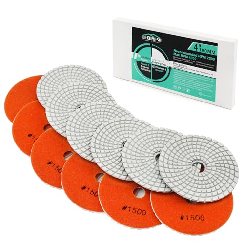 LEKOMESH Diamant Nass Polierscheiben Set 6pcs 100MM Diamant-Polierpads für Granit, Marmor, Kunststein, Quarz,#50-#3000 Polierschwamm für Schleifer oder Polierer von LEKOMESH