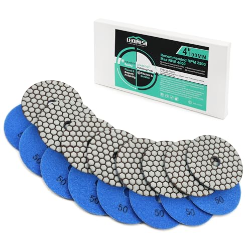 Diamant Polierscheibe LEKOMESH - 8pcs 100MM #50 Trockenpolierpad-Set für Granit, Marmor, Kunststein, Quarz, Diamant Schleifpad für Schleifer oder Polierer von LEKOMESH