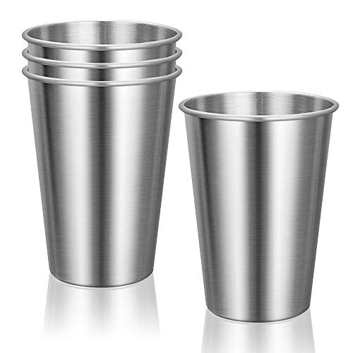 LELE LIFE 4-teilige Edelstahlbecher, Stapelbare Edelstahl Tasse, Edelstahl Trinkbecher, Bruchsichere Becher Trinkbecher Metall 350 ml, Silber von LELE LIFE