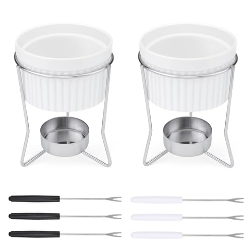 LELE LIFE Butterwärmer für Meeresfrüchte, Keramik-Butterschmelzgerät mit 6 Gabeln und Edelstahlständer, Fondue-Topf-Set für Schokolade oder Käsefonduetasse, 2 Stück LELE LIFE Butterwärmer für Meeresfrüchte, Keramik-Butterschmelzgerät mit 6 Gabeln und Edelstahlständer, Fondue-Topf-Set für Schokolade oder Käsefonduetasse, 2 Stück von LELE LIFE