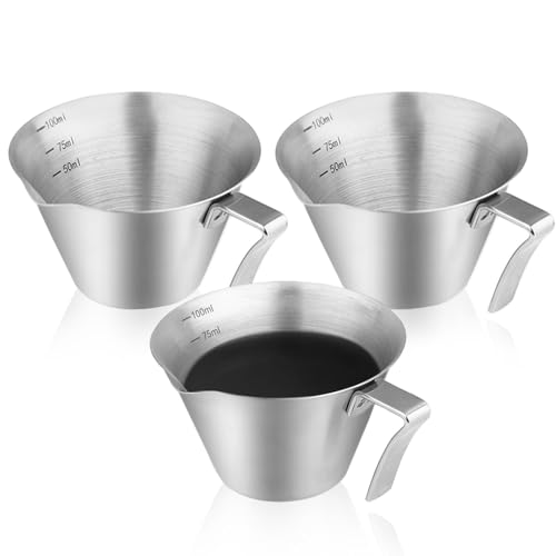 LELE LIFE Espresso-Messbecher, 100 ml, 304 Edelstahl, stapelbarer Espresso-Pouringbecher mit Ausguss und Griff, Espresso-Zubehör (Silber) von LELE LIFE