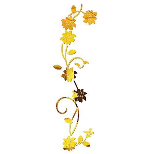 LELE LIFE Flower Vine Acrylspiegel Wandaufkleber, elegante Spiegeleinstellung Wandaufkleber, Wand klebriger Spiegel Wanddekoration für zu Hause Wohnzimmer Schlafzimmer Dekor, Gold von LELE LIFE