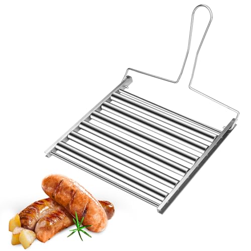 LELE LIFE Hot Dog Roller für Grill, Groß 24 x 20,5 cm Gleichmäßig Kochen Hotdog Roller Edelstahl Wurst Mais Roller Rack mit Faltbarem Griff für BBQ Outdoor Camping von LELE LIFE