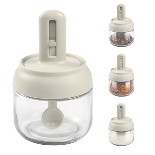 LELE LIFE Luftdichte Gewürzgläser aus Glas mit einziehbarem Löffel und Deckel, 4 Stück Gewürzbehälter, Gewürzgläser, 280 ml Zucker, Gewürzbehälter, Salzkeller-Box von LELE LIFE