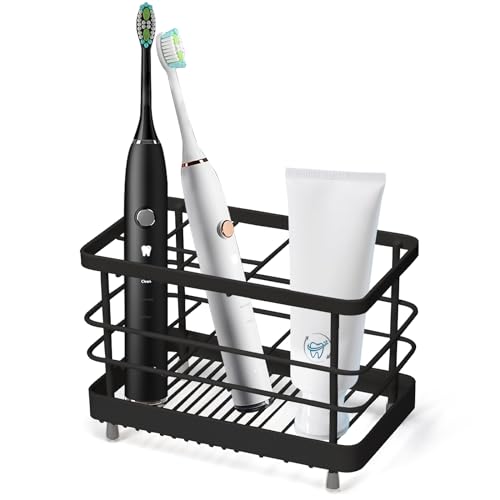 LELE LIFE Zahnbürstenhalter für Badezimmer, Arbeitsplatte, 7 Schlitze, elektrische Zahnbürste, Zahnpasta-Halter, Dusch-Zahnbürstenständer zur Aufbewahrung und Organizer (schwarz) von LELE LIFE