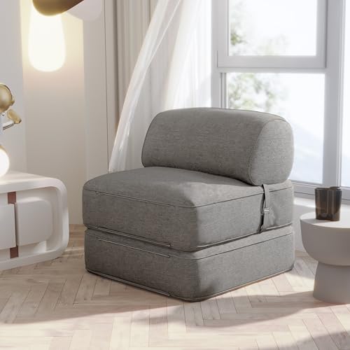 LELEFIDO Klappbares Bodensofa, 2 in 1 Schlafsofa mit Schlaffunktion und Verstellbarer Rückenlehne, Gästesofa, Lounge Sofa, Gepolstert Sofabett mit abnehmbarem Bezug, Grau von LELEFIDO