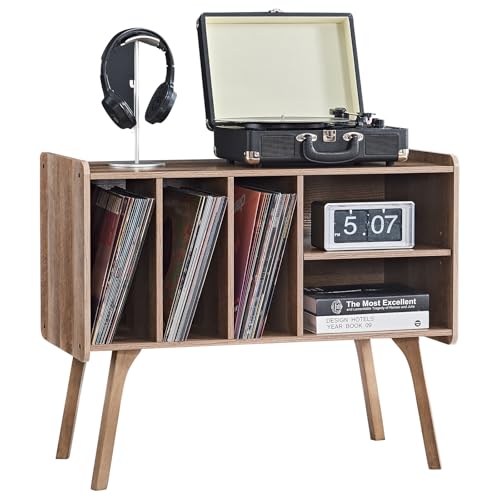 LELELINKY Eiche Plattenspieler Ständer mit 4 Schrank hält bis zu 220 Alben, große Plattenspieler Ständer mit Soild Holz Beine, Mid-Century Plattenspieler Tisch LELELINKY Eiche Plattenspieler Ständer mit 4 Schrank hält bis zu 220 Alben, große Plattenspieler Ständer mit Soild Holz Beine, Mid-Century Plattenspieler Tisch von LELELINKY