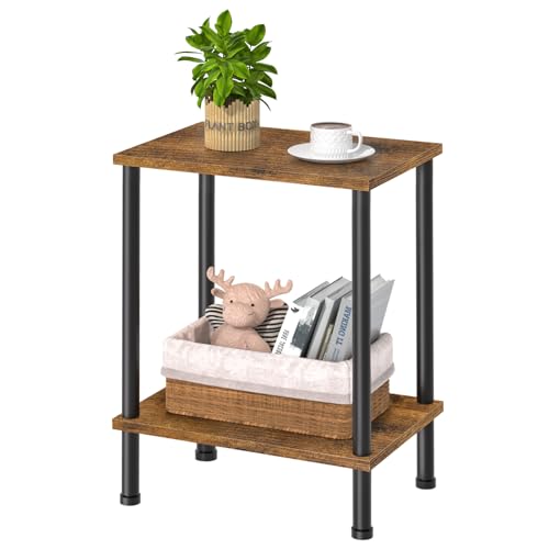 LELELINKY Beistelltisch aus Holz, Schmaler 2-Ebener Nachttisch, 40x30x55 cm, Moderner Couchtisch, 55 cm Hoher Sofatisch mit Stauraum, Kleiner Tisch für Wohnzimmer, Schlafzimmer, Balkon, Braun von LELELINKY