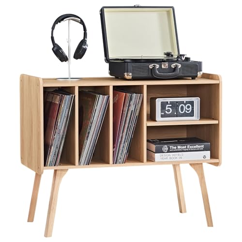 LELELINKY Natürlich Plattenspieler Ständer mit 4 Schrank hält bis zu 220 Alben, große Plattenspieler Ständer mit Soild Holz Beine, Mid-Century Plattenspieler Tisch LELELINKY Natürlich Plattenspieler Ständer mit 4 Schrank hält bis zu 220 Alben, große Plattenspieler Ständer mit Soild Holz Beine, Mid-Century Plattenspieler Tisch von LELELINKY