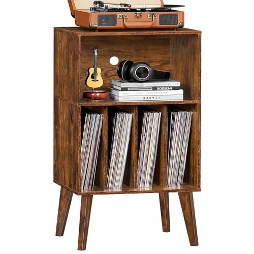 LELELINKY Plattenspieler-Ständer, Plattenspieler-Ständer bietet Platz für bis zu 160 Alben, Mid-Century Vinyl-Aufbewahrungshalter Tisch mit Holzbeinen,braun von LELELINKY