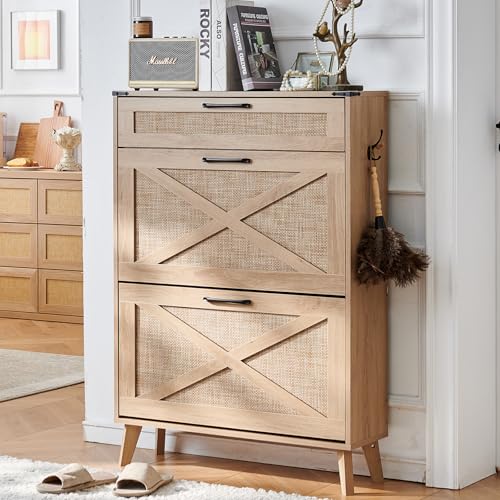 LELELINKY Shoe Cabinet with Bamboo mesh, Natural von LELELINKY
