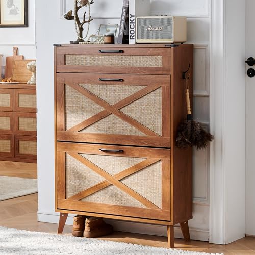 LELELINKY Shoe Cabinet with Bamboo mesh, Tea Colour von LELELINKY