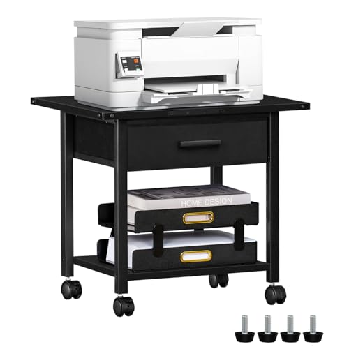 LELELINKY Druckertisch mit Rollen, Mobiler 2-Etagen Druckerständer mit Schublade, Druckerregal mit Arretierbaren Rädern, Druckerwagen mit Stahlrahmen, Rolltisch für Haus und Büro, 51 x 40 x 46.5 cm LELELINKY Druckertisch mit Rollen, Mobiler 2-Etagen Druckerständer mit Schublade, Druckerregal mit Arretierbaren Rädern, Druckerwagen mit Stahlrahmen, Rolltisch für Haus und Büro, 51 x 40 x 46.5 cm von LELELINKY