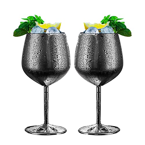 LELELINKY Weinglas 350ml Edelstahl Rotweingläser, Bruchsichere Weingläser, Champagner und Cocktailgläser, Geeignet für Partys und Outdoor-Events (Schwarz 2er set) von LELELINKY