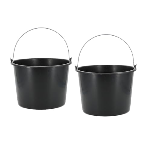 2 x Eimer aus Kunststoff, 16 l, schwarz, robust, mit Skala und Metallgriff, für Garten oder Baustelle von LEM Select