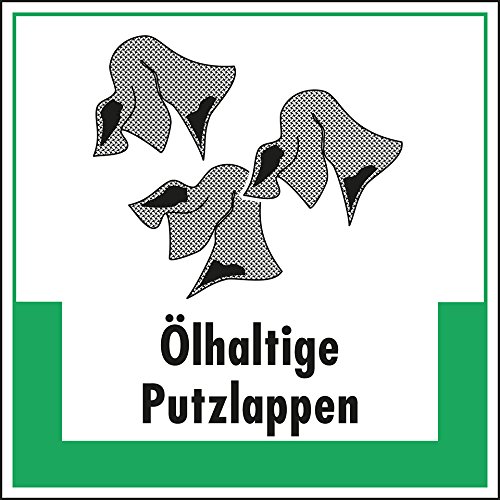 LEMAX® Abfallkennzeichen Ölhaltige Putzlappen,mit Symbol und Text,Kunststoff,200x200mm von LEMAX
