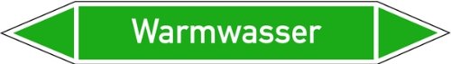 LEMAX® Aufkleber Rohrleitungsetikett, Warmwasser Folie selbstklebend Grün Schriftfarbe: Weiß 100x15mm von LEMAX
