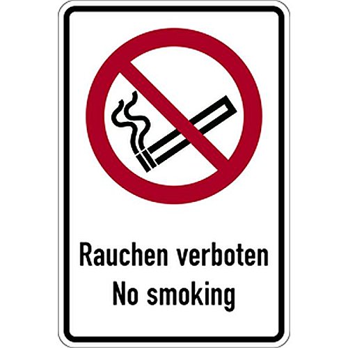 LEMAX® Aufkleber Verbotsschild, Kombischild, Rauchen verboten No smoking DIN EN ISO 7010 Folie selbstklebend weiß/schwarz/rot 100x150mm von LEMAX