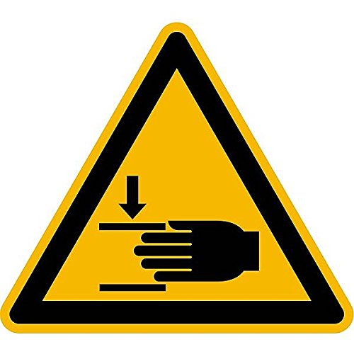 LEMAX® Aufkleber Warnschild, Warnung vor Handverletzungen W024 DIN EN ISO 7010 Folie selbstkl. gelb/schwarz, 100mm von LEMAX