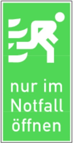 LEMAX® Aufkleber Rettungszeichen, Tür-/Fensterhinweis Nur im Notfall öffnen Folie selbstklebend, langnachleuchtend grün/weiß 75x150mm von LEMAX