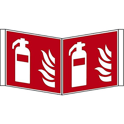 LEMAX® Brandschutzzeichen, Feuerlöscher, F001, Winkel-/Nasenschild DIN EN ISO 7010 Alu glatt, langnachleuchtend rot/weiß 150x150mm von LEMAX