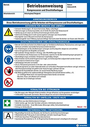 LEMAX® Maschinenbetriebsanweisung Kompressoren u. Druckluftanlagen,Kunststoff,210x297mm von LEMAX