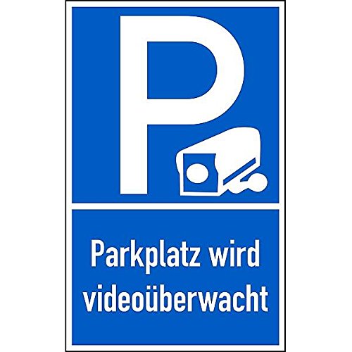 LEMAX® Parkplatzschild, Parkplatz wird videoüberwacht 400 x 250 mm Alu geprägt blau/weiß/Randfarbe: weiß 250x400mm von LEMAX