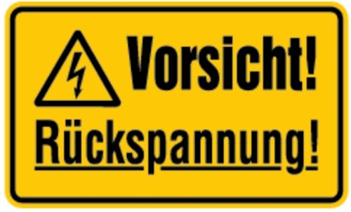 LEMAX® Warnschild, Vorsicht! Rückspannung!, 120 x 200 mm Magnetfolie Gelb Aufdruckfarbe: Schwarz 200x120mm von LEMAX