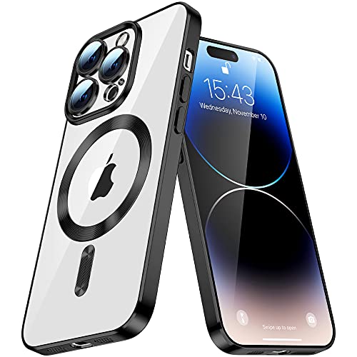 Clear Magnetisch Hülle für iPhone 11 Pro mit MagSafe, iPhone 11 Pro Handyhülle Glitzer Durchsichtig Integriert Kameraschutz Glas Silikon Case Dünn Niemals Gelb Schutzhülle für iPhone 11 Pro,YIX Black von LEMAXELERS