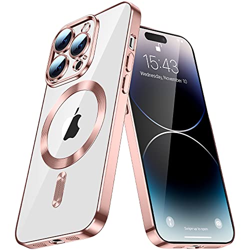 Clear Magnetisch Hülle für iPhone 12 Pro mit MagSafe, iPhone 12 Pro Handyhülle Glitzer Durchsichtig Integriert Kameraschutz Glas Silikon Case Dünn Niemals Gelb Schutzhülle für iPhone 12 Pro,YIX Rose von LEMAXELERS