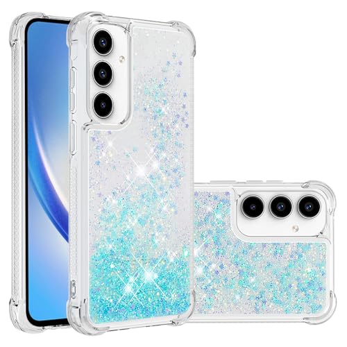 Handyhülle für Samsung Galaxy A55 5G Glitzer Quicksand kreatives Fließende Flüssigkeit schwimmt Silikon Durchsichtig Case Back Cover mit Glitter Flüssigkeit für Galaxy A55 5G YBLS Blue Star von LEMAXELERS