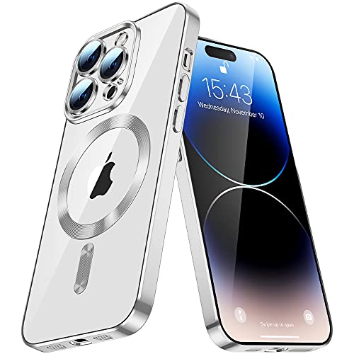 LEMAXELERS Clear Magnetisch Hülle für iPhone 12 Pro Max mit MagSafe, Glitzer Durchsichtig Integriert Kameraschutz Glas Silikon Case Dünn Niemals Gelb Schutzhülle für iPhone 12 Pro Max,YIX Silver von LEMAXELERS