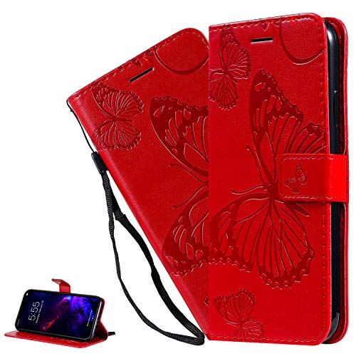 LEMAXELERS Galaxy A30S Hülle,Für Samsung Galaxy A50S Handyhülle Schmetterling Prägung Mädchen Flip Case PU Leder Cover Magnet Schutzhülle Ständer Handytasche für Samsung Galaxy A30S,KT Die Red von LEMAXELERS