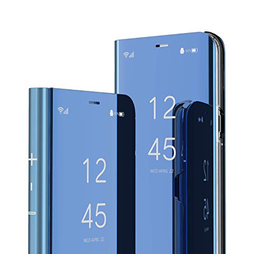 LEMAXELERS Galaxy A55 5G Hülle, Samsung Galaxy A55 5G Hülle Schutzhülle Spiegel Makeup Plating Überzug Flip PU Leder im Bookstyle Hart PC Standfunktion Etui Hüllen für Galaxy A55 5G, Blue Mirror PU von LEMAXELERS