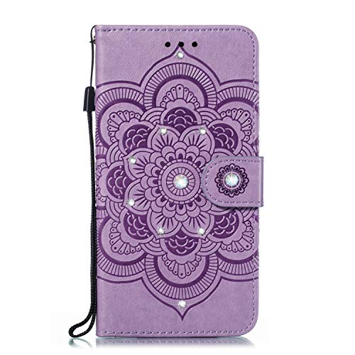 LEMAXELERS Galaxy Note 10 Plus Hülle,Galaxy Note 10 Plus Handyhülle Glitzer Diamante Prägung Mandala-Blume Flip PU Leder Magnet Schutzhülle Handytasche für Galaxy Note 10 Plus,LD Diamond Purple von LEMAXELERS